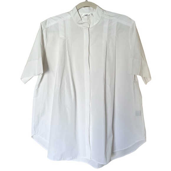 Mela Purdie SS Tuck Shirt White Button Down Blouse Size Medium relaxed - Picture 3 of 16